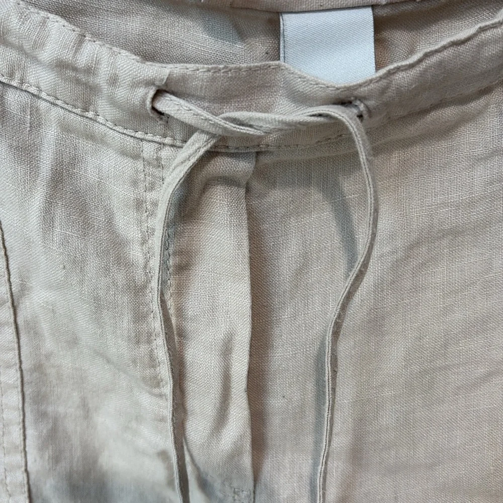 LONDONJEAN Tan 100% linen Chinos wide leg drawstring Lightweight S